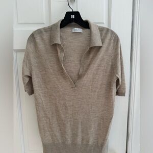 Beige Short Sleeve Knit Top